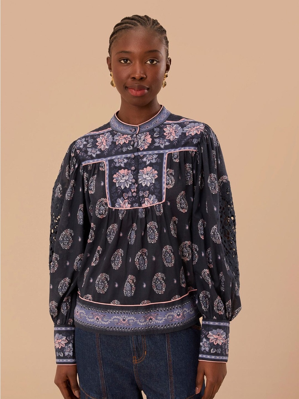 Farm Rio: Blue Ayla Long Sleeve Blouse